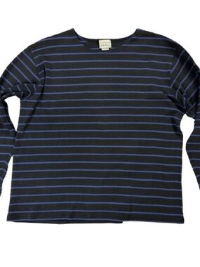 L.L. Bean Women's Black Knit Top with Blue Stripes - Size X-Large XL 3/4 sleeves